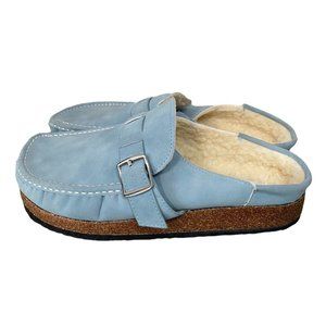 NWOT Nicole Miller Light Blue Faux Fur Suede Sharmin Mule Shoe size 7
